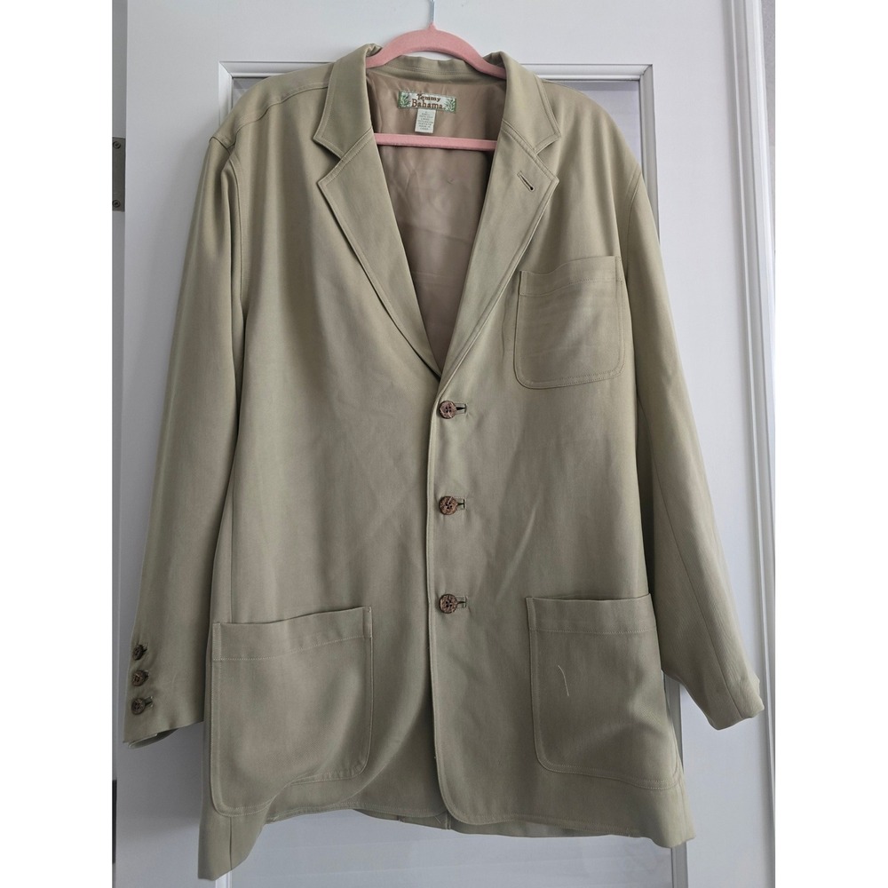 Tommy Bahama Mens Large 100% Silk 3 Button Blazer Khaki Tan Sport Coat Jacket